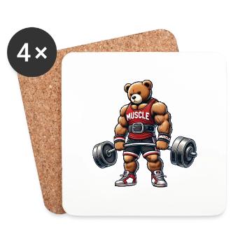 Starker Muskel-Teddy - Untersetzer (4er-Set) - Weiß - Vorne
