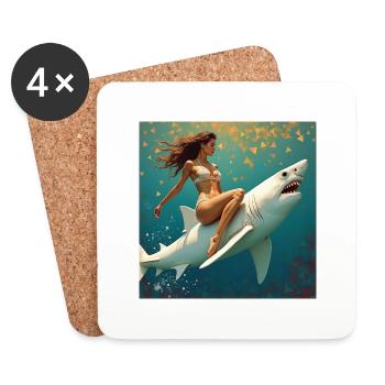 Balade avec requin - Dessous de verre (lot de 4) - blanc - Devant