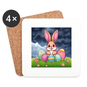 „Hoppelhase im Eierland“ - Untersetzer (4er-Set) - Weiß - Vorne