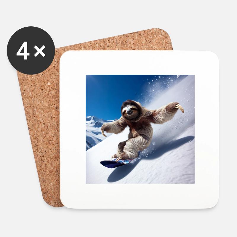 Faultier Wanderer Snowboarder - Untersetzer (4er-Set) - Weiß