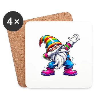 Cadeau amusant de gnome arc-en-ciel tamponnant - Dessous de verre (lot de 4) - blanc - Devant