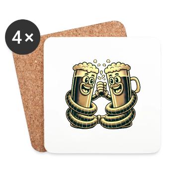 Autocollant de dessin animé drôle de bière - Dessous de verre (lot de 4) - blanc - Devant