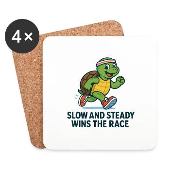 Lustiges Schildkröten Laufshirt – Slow & Steady - Untersetzer (4er-Set) - Weiß - Vorne