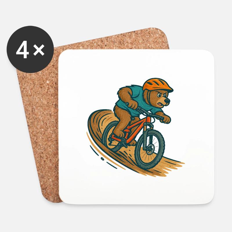 Bär im Anlieger – Actionreicher MTB Cartoon-Style - Untersetzer (4er-Set) - Weiß