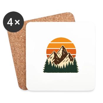 Retro Mountain Forest Adventure Scene - Coasters (set of 4) - white - Front