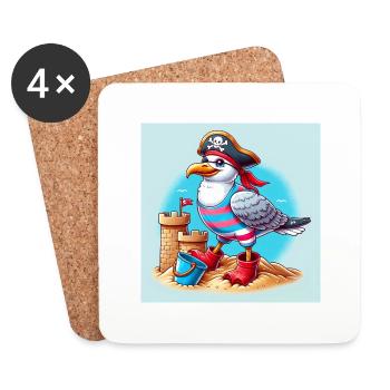 Children's Pirate Seagull with Sandcastle and Bucket - Coasters (set of 4) - white - Front
