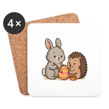 Hase & Igel bemalen Ostereier – Süßes Osterduo - Untersetzer (4er-Set) - Weiß - Vorne
