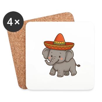 Lustiger Elefant mit rotem Sombrero – Cartoon-Stil - Untersetzer (4er-Set) - Weiß - Vorne