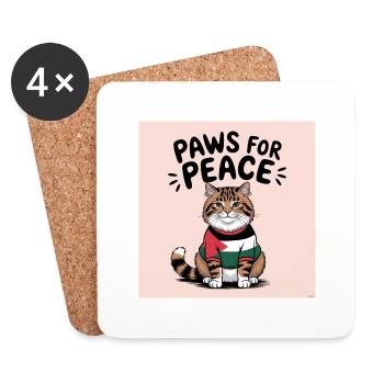 Flauschige Katze in Palästinafarben - Paws for Peace - Untersetzer (4er-Set) - Weiß - Vorne