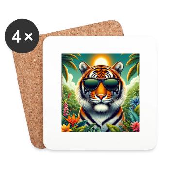 Tigre cool dans la jungle - Dessous de verre (lot de 4) - blanc - Devant