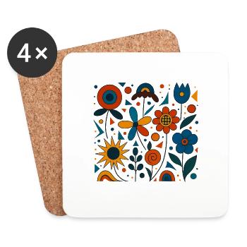 Abstrakte Blumen - Untersetzer (4er-Set) - Weiß - Vorne