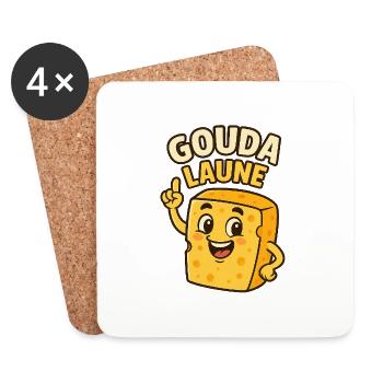 Gouda Laune – Lustiges Käse Cartoon Shirt - Untersetzer (4er-Set) - Weiß - Vorne
