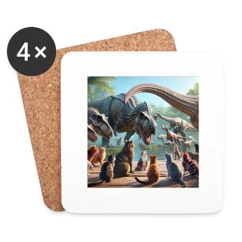 Chats & Dinosaures - Dessous de verre (lot de 4) - blanc - Devant