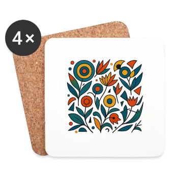 Blumen abstrakt - Untersetzer (4er-Set) - Weiß - Vorne