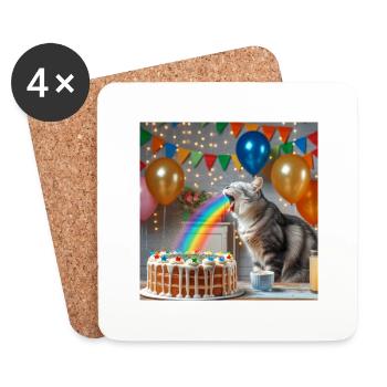 Chat Arc-en-ciel - Dessous de verre (lot de 4) - blanc - Devant