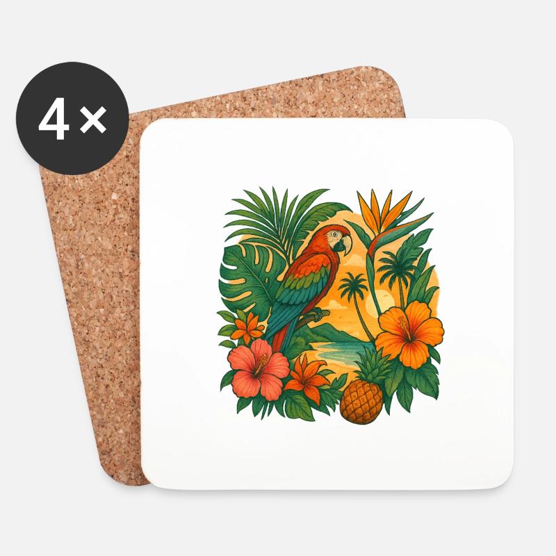 Tropical Collage - Coasters (set of 4) - white