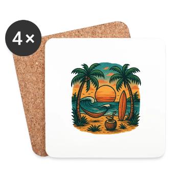 Vie tropicale à la plage - Dessous de verre (lot de 4) - blanc - Devant