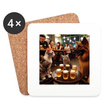 Chats & Chiens Boivent Bière - Dessous de verre (lot de 4) - blanc - Devant
