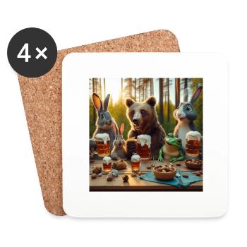 Animaux et bière - Dessous de verre (lot de 4) - blanc - Devant