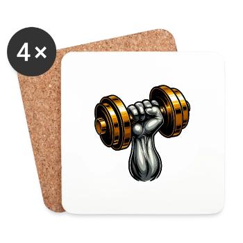Power Arm mit Gold-Hantel – Gym Style - Untersetzer (4er-Set) - Weiß - Vorne