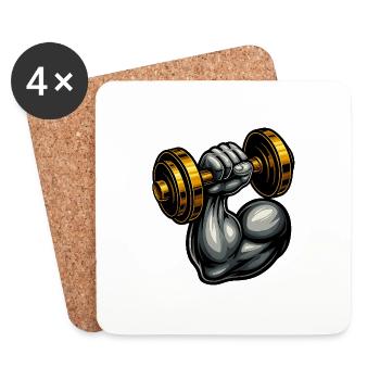 Bras musculaire avec haltère – Gym Motivation - Dessous de verre (lot de 4) - blanc - Devant