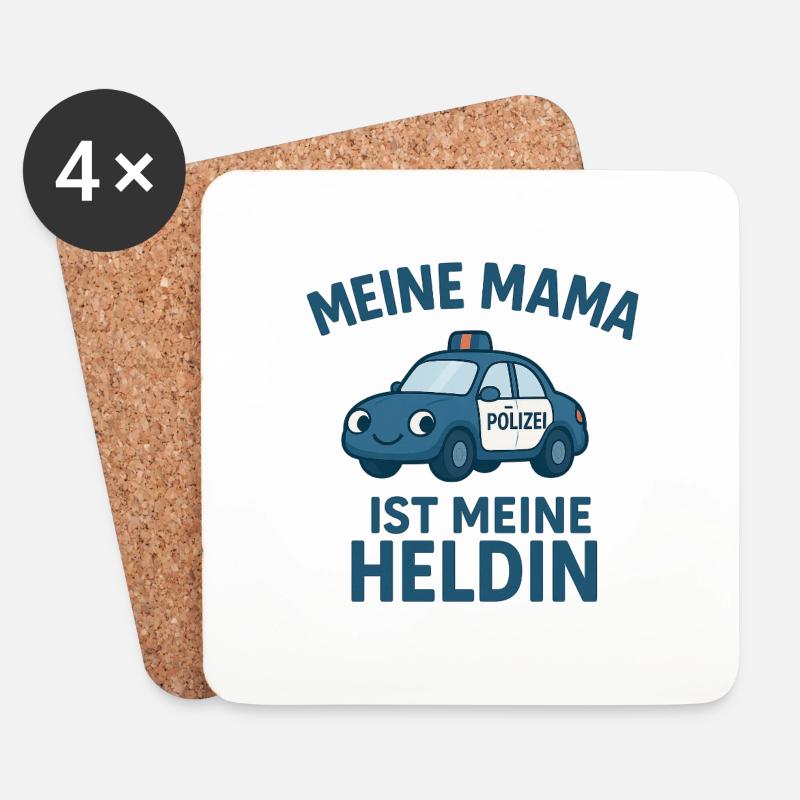 Logo Polizei Kinder "Meine Mama ist meine Heldin" - Untersetzer (4er-Set) - Weiß
