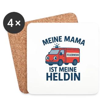 Logo Feuerwehr Kinder "Meine Mama ist meine...." - Untersetzer (4er-Set) - Weiß - Vorne