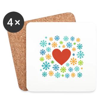 Floching en neige avec le cœur - Dessous de verre (lot de 4) - blanc - Devant