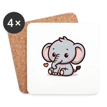Little Elephant – Cute & Playful - Coasters (set of 4) - white - Front