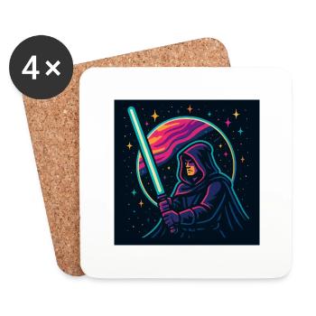 T-shirt with a neon knight on the background of space - Coasters (set of 4) - white - Front