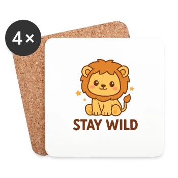 Stay Wild - Mignon lion chibi dans le style kawaii - Dessous de verre (lot de 4) - blanc - Devant