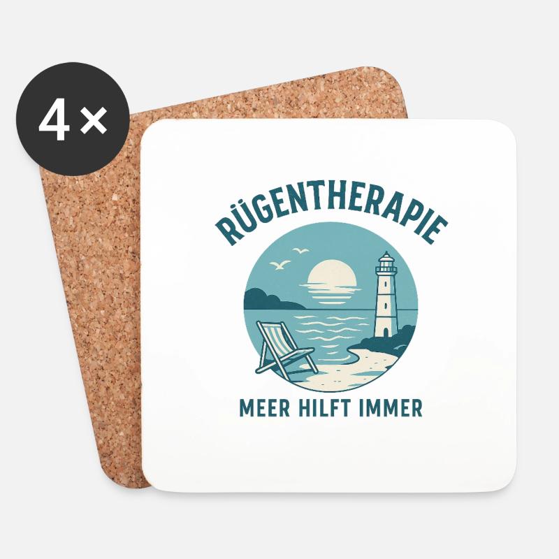 Ruegentherapie - Meer hilft immer - Untersetzer (4er-Set) - Weiß