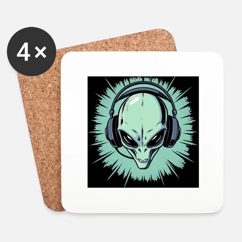 Alien-Kopfhörer - Untersetzer (4er-Set) - Weiß