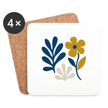 Floral Composition – Blue & Mustard - Coasters (set of 4) - white - Front