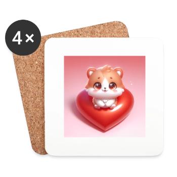 Ourson adorable dans un cœur - Dessous de verre (lot de 4) - blanc - Devant