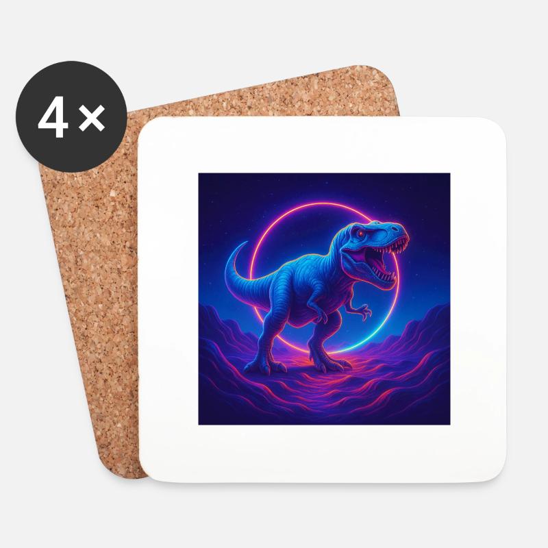 Neon Print Dino - Untersetzer (4er-Set) - Weiß