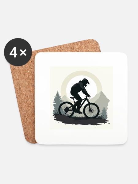 MTB in den Bergen und Wäldern. - Untersetzer (4er-Set) - Weiß