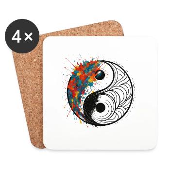 Yin-Yang Splash with Black Background - Coasters (set of 4) - white - Front