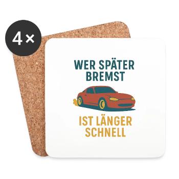 „Spätbremsen – Schnellbleiben“ | Retro Car Design - Untersetzer (4er-Set) - Weiß - Vorne
