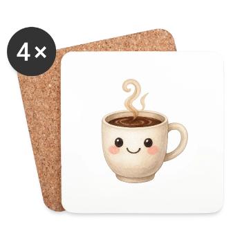 Jolie tasse à café avec visage - Style aquarelle - Dessous de verre (lot de 4) - blanc - Devant