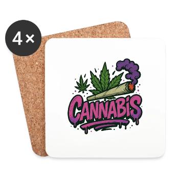 Eye-catching graffiti motif with green 'CANNABIS' S - Coasters (set of 4) - white - Front