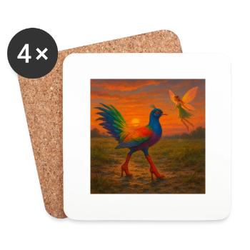 Bird in Higheels with Elf - Coasters (set of 4) - white - Front