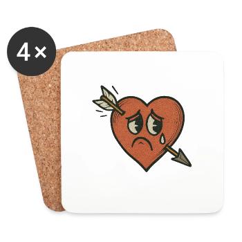 Mal d’amour – Le cœur rencontre la flèche - Dessous de verre (lot de 4) - blanc - Devant