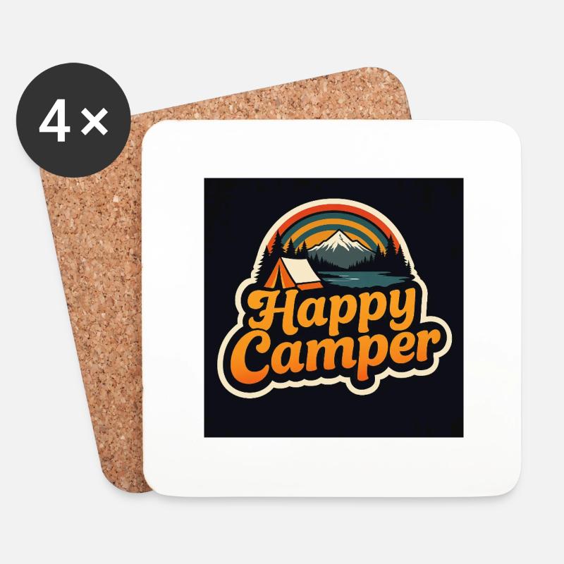 Happy Camper - Untersetzer (4er-Set) - Weiß