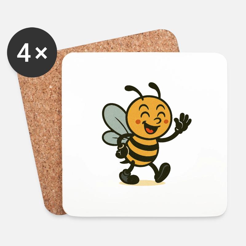 Happy Bee – Brummend gute Laune - Untersetzer (4er-Set) - Weiß