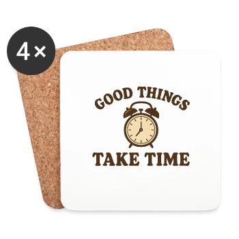 Patience Rétro Dicton - Les bonnes choses prennent l’horloge du temps - Dessous de verre (lot de 4) - blanc - Devant
