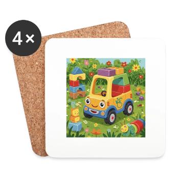 Colorful toy truck in the garden - Coasters (set of 4) - white - Front