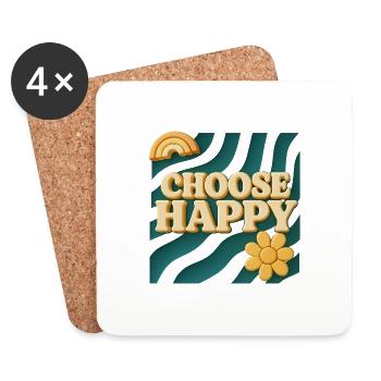 Choose Happy - Design rétro 3D - Dessous de verre (lot de 4) - blanc - Devant