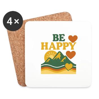 Be Happy – Retro Design - Untersetzer (4er-Set) - Weiß - Vorne