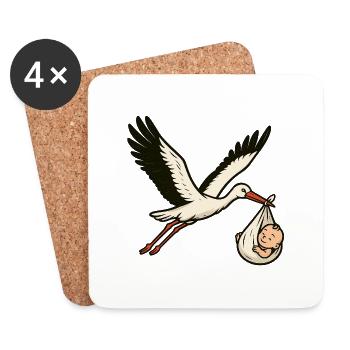Cigogne blanche avec bébé - Dessous de verre (lot de 4) - blanc - Devant